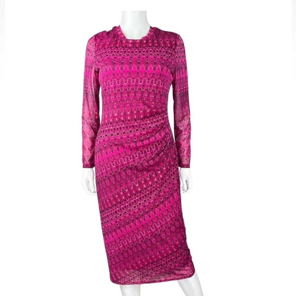 International Concepts Womens Fushia Geometric Gathered Front Mid Dress Size 14
